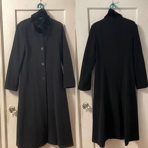 Linda Richards Long Wool Coat with Faux Fur Collar